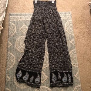 Black White and Blue Floral Pants